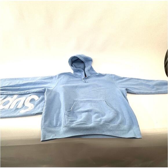 Men's Supreme Baby Blue Satin Appliqué Sweatpants and Hoodie Sweatshirt Size L - Picture 6 of 10
